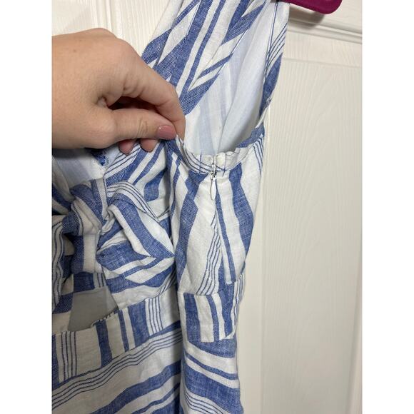 New Anthropologie Maeve Linen Striped Tie Front Pocket Dress Bon Vivant Coastal - Picture 9 of 13
